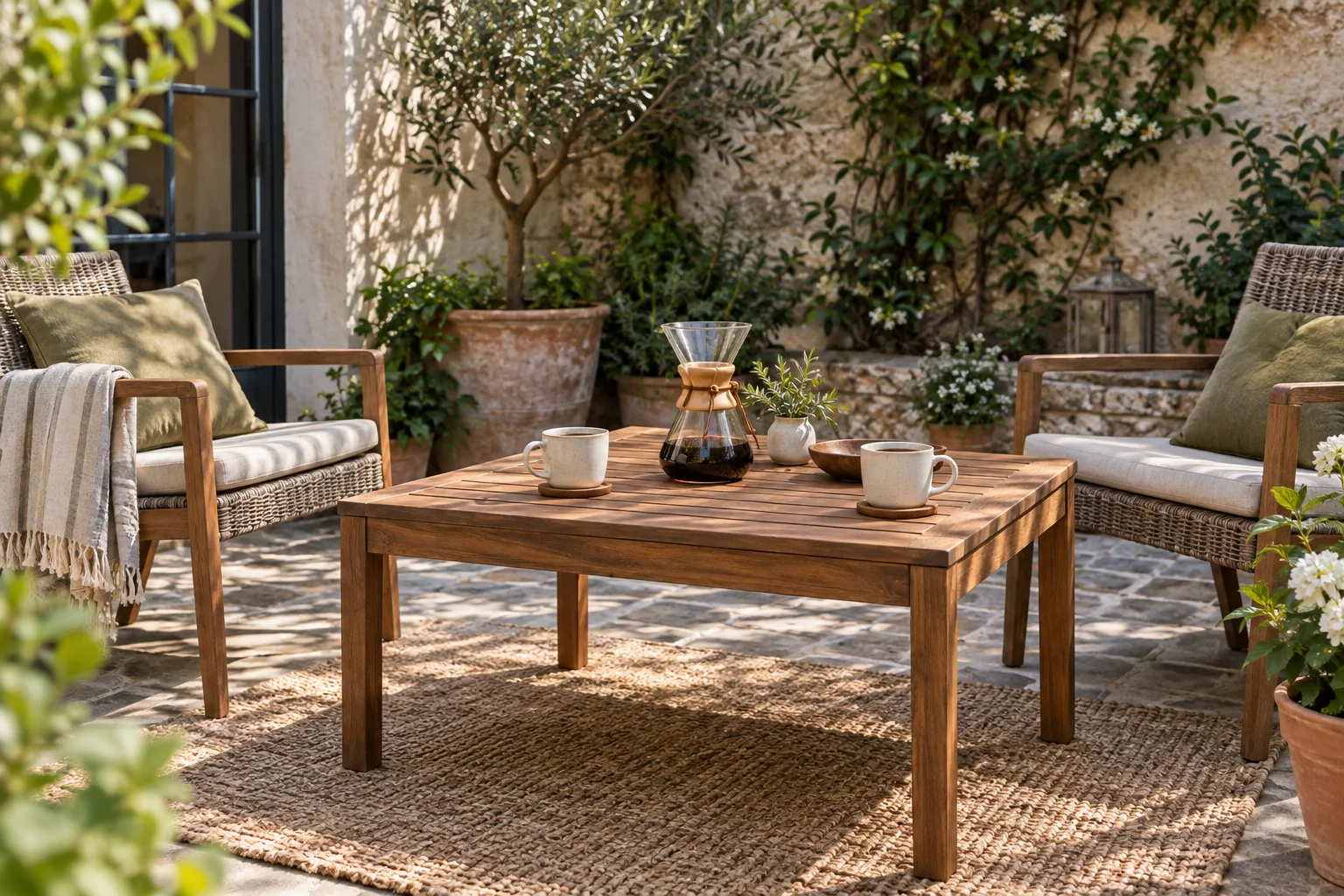 Original AI courtyard scene before the product styling change