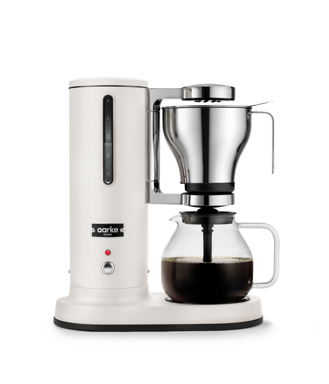 Aarke Matte White filter coffee maker with basket and glass carafe