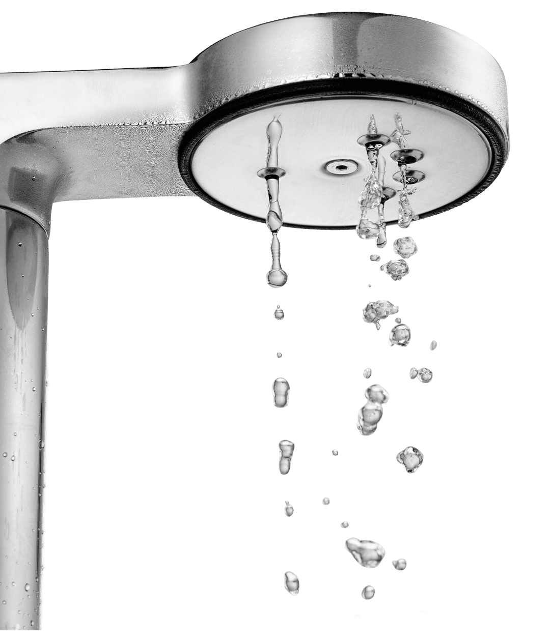 Manufacturer close-up of the Aarke shower head dispensing water