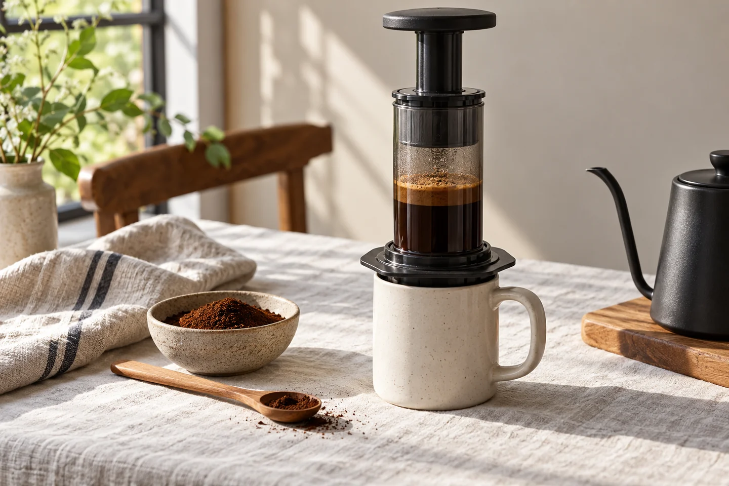 Conceptual AeroPress coffee setting for Stumptown’s upright AeroPress