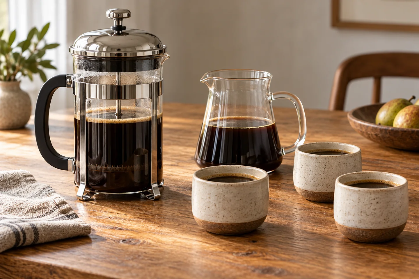 Conceptual French press coffee setting for Stumptown’s shared French press