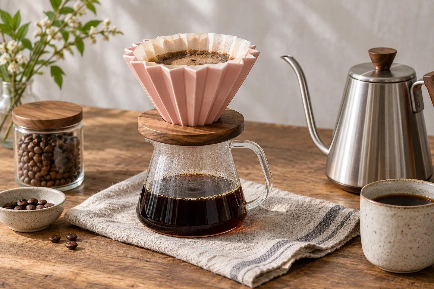 Conceptual Origami coffee setting for Stumptown’s four-pour Origami