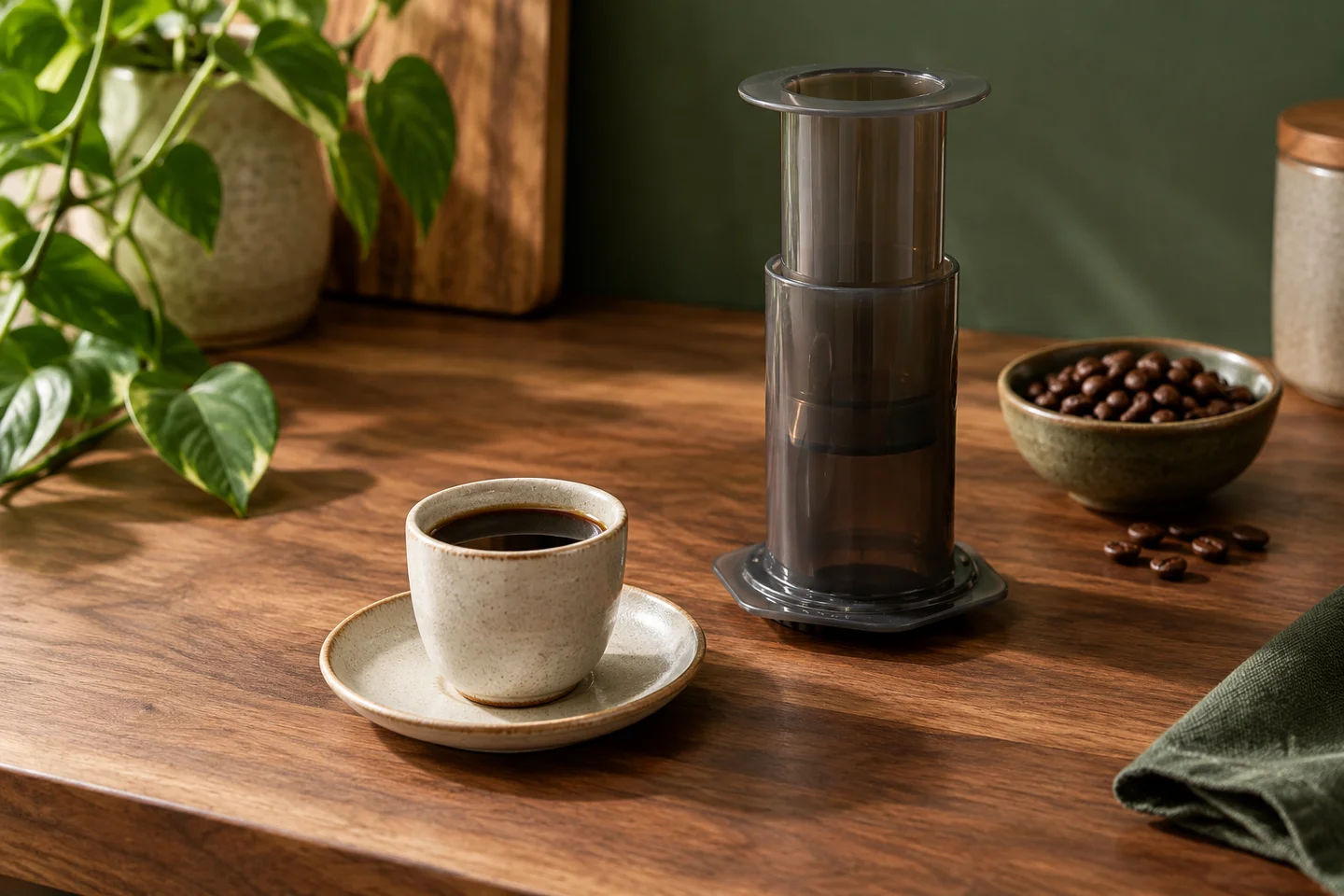 Conceptual AeroPress coffee setting for Tim Wendelboe’s strong cup